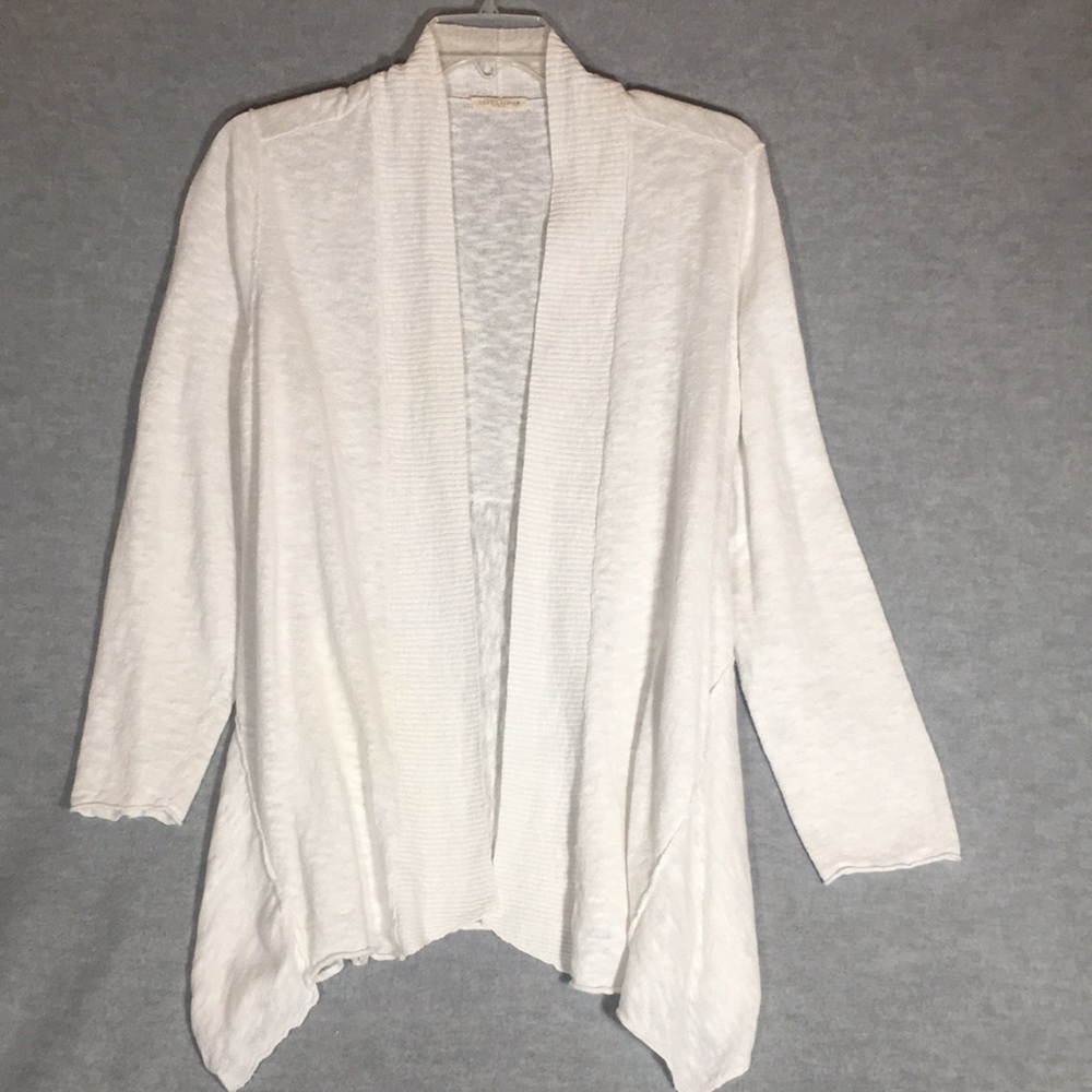 EILEEN FISHER Linen Cotton Knit Blend Open Front Long Line Springtime Cardigan